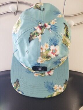 DC Shoes Floral Snapback Hat Blue Pixel Floral Skate Cap Adjustable